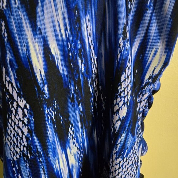 Mazu Swim Shirred One Piece Skater Swim Dress Blue Black Snake Print Size 8 - Picture 8 of 12